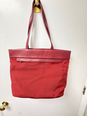 Tumi Red Leather-Trim Tote